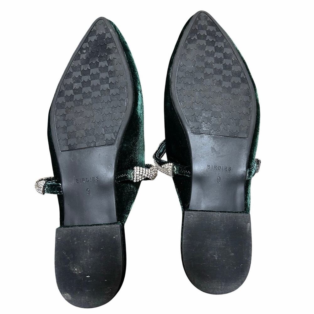 Birdies “the Swan” emerald green velvet and rhinestone strapped slides sz 9 - Picture 5 of 6
